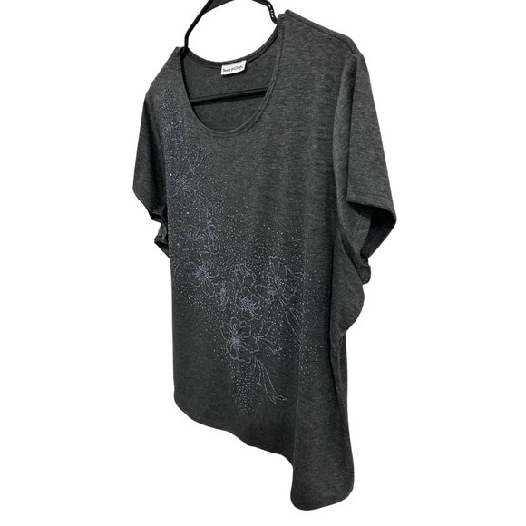 Bleeker & McDougal Womens Charcoal Gray Embellished Floral Short Sleeve Top Size - Picture 3 of 8